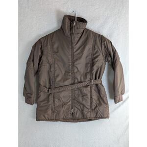 Vintage Penneys Jacket Nylon Womens Large Brown Poly Fill Belted 50s 60s